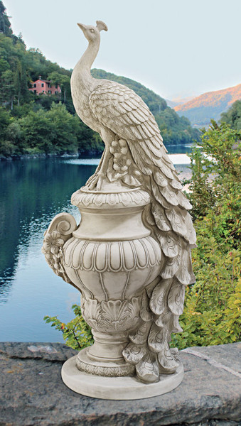 Castle Peacock on an Urn Garden Statue Large Elegant Decor Replicas